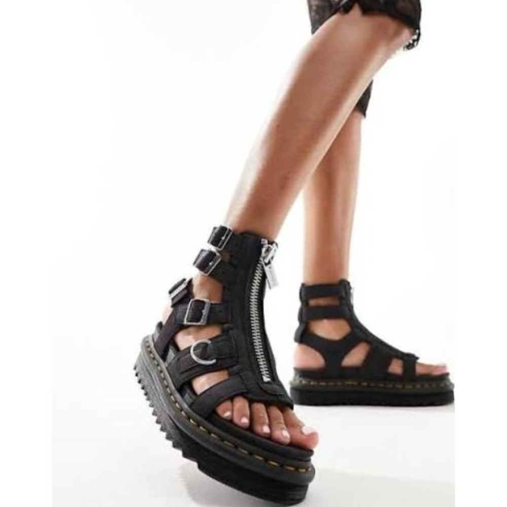 Dr. Martens Olson Charcoal Grey Tumbled Nubuck Gladiator Sandals US Women 6